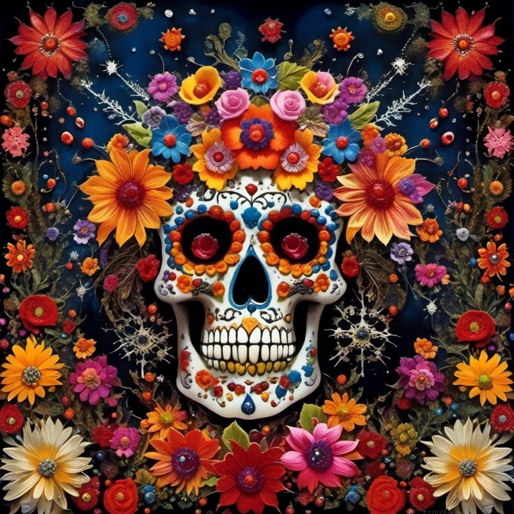 <lora:Inkscape:1.0>  Day of the dead, Sugar Skull Photogram ...