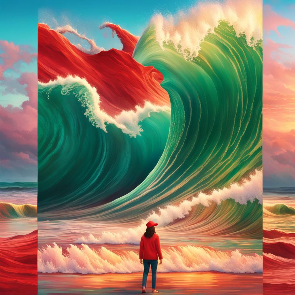 Kamala Harris in Red Wave, Futuristic Concept Art