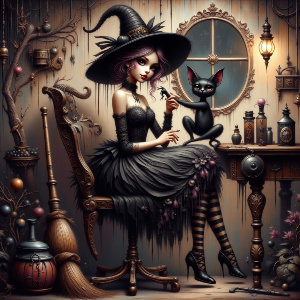 Witch Gets Manicure in Cozy Nail Salon Illustration