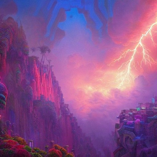 Spectacular Mythical Lightning Display in Digital Art