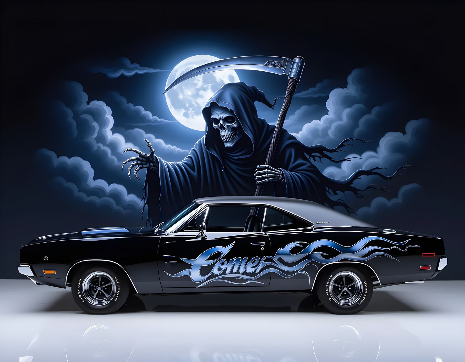 Dodge Charger with Grim Reaper Airbrush Mural