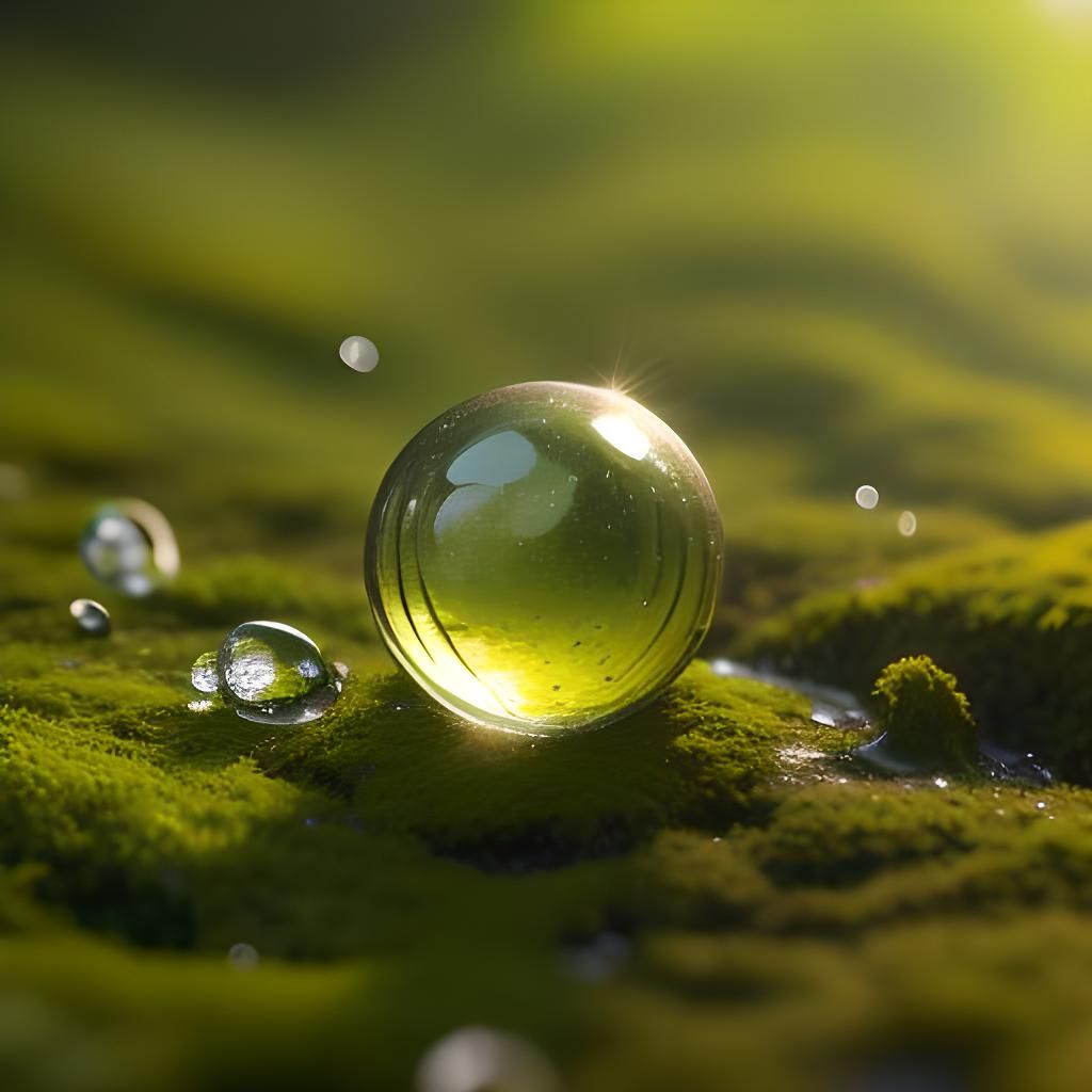 Macro Dewdrop on Moss in Golden Hour