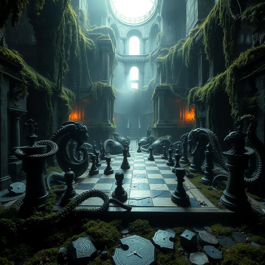 Eerie Chessboard with Lovecraftian Pieces