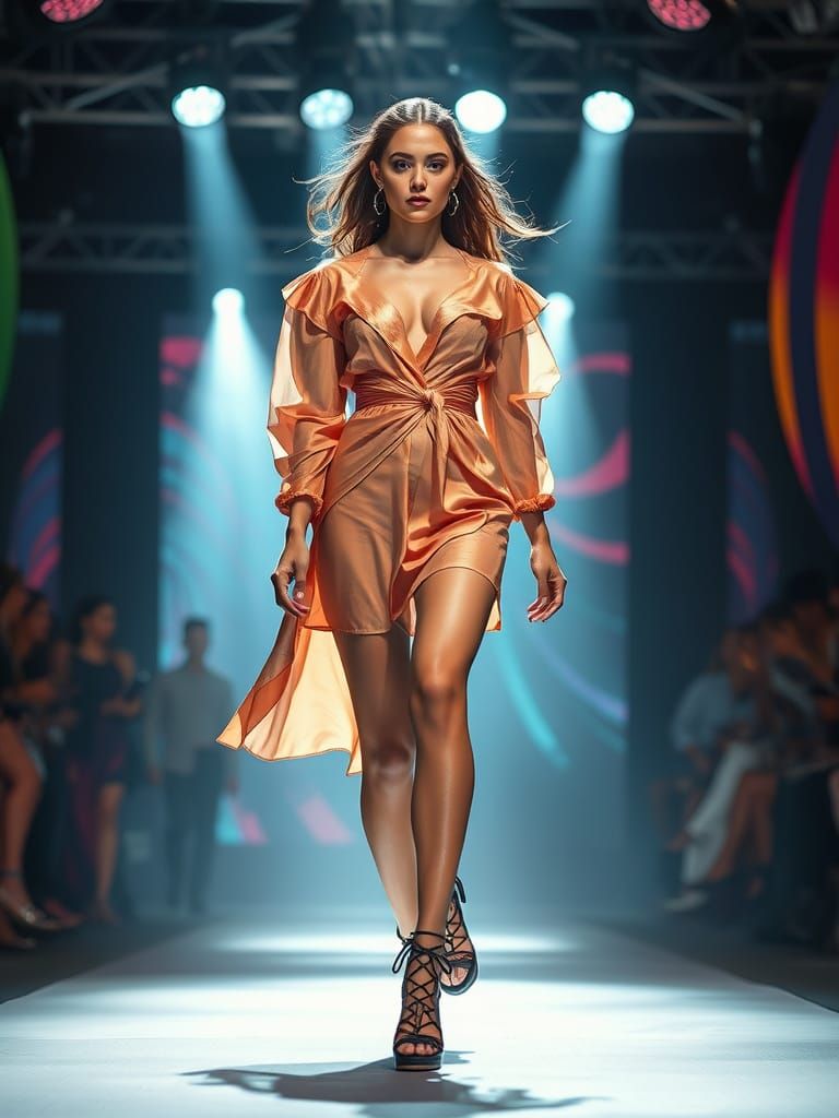 Runway Fashion Show in Hyperrealistic Splash Art Style