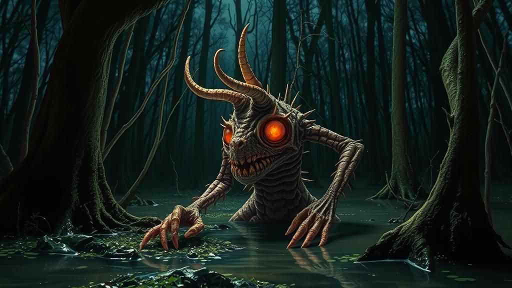 Nightmarish Swamp Creature in Sinister Horror Style