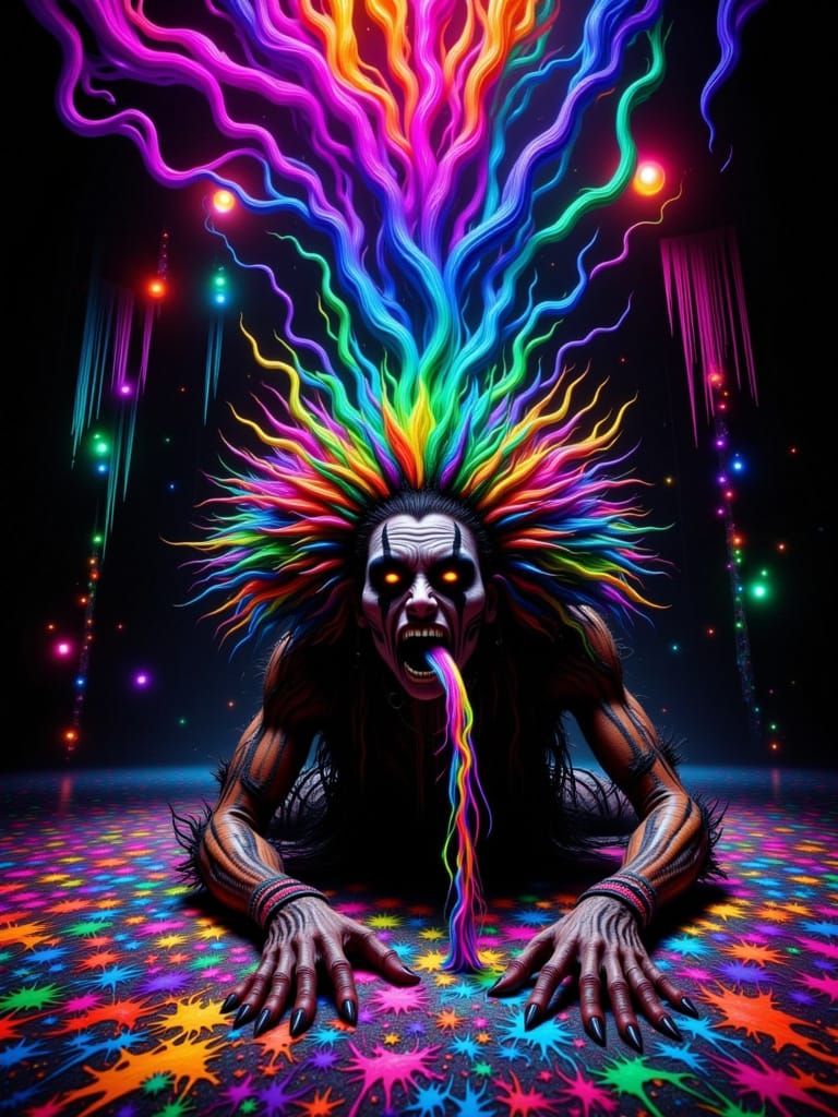 Gothic Cabaret Creature Spewing Rainbow Glitter