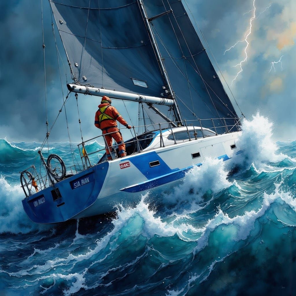 Majestic IMOCA Sailboat Endures Fierce Tempest