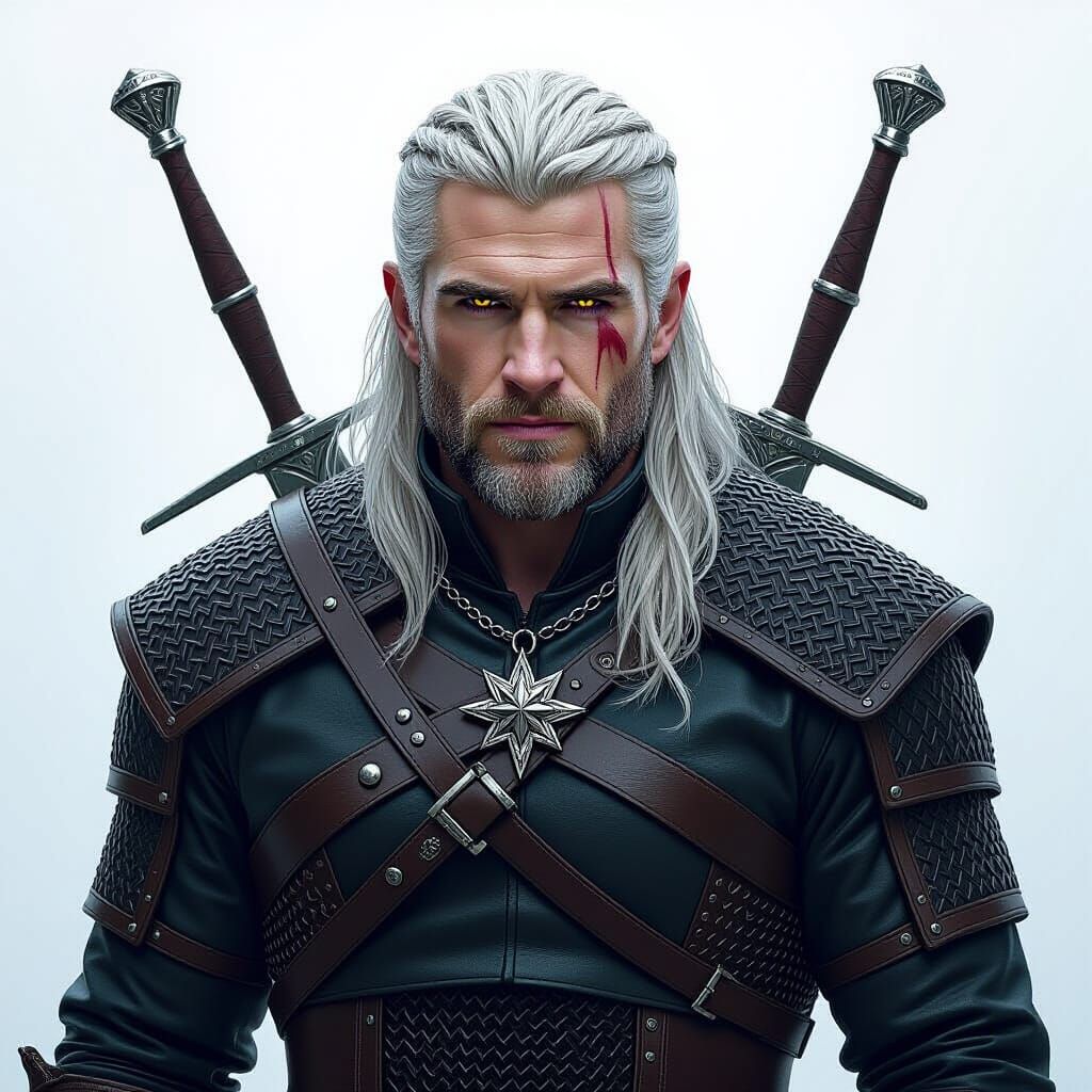 Geralt of Rivia: Witcher Portrait in Dark Fantasy Style