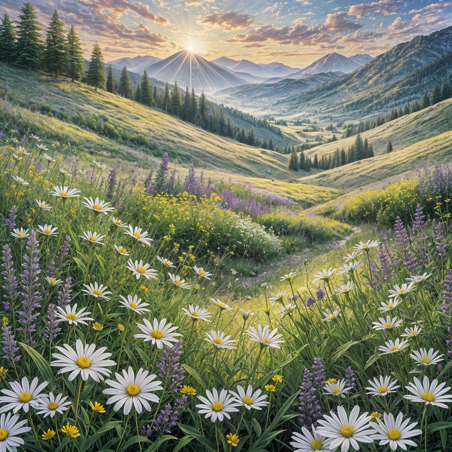 Ethereal Meadow with Lavender and Wildflowers