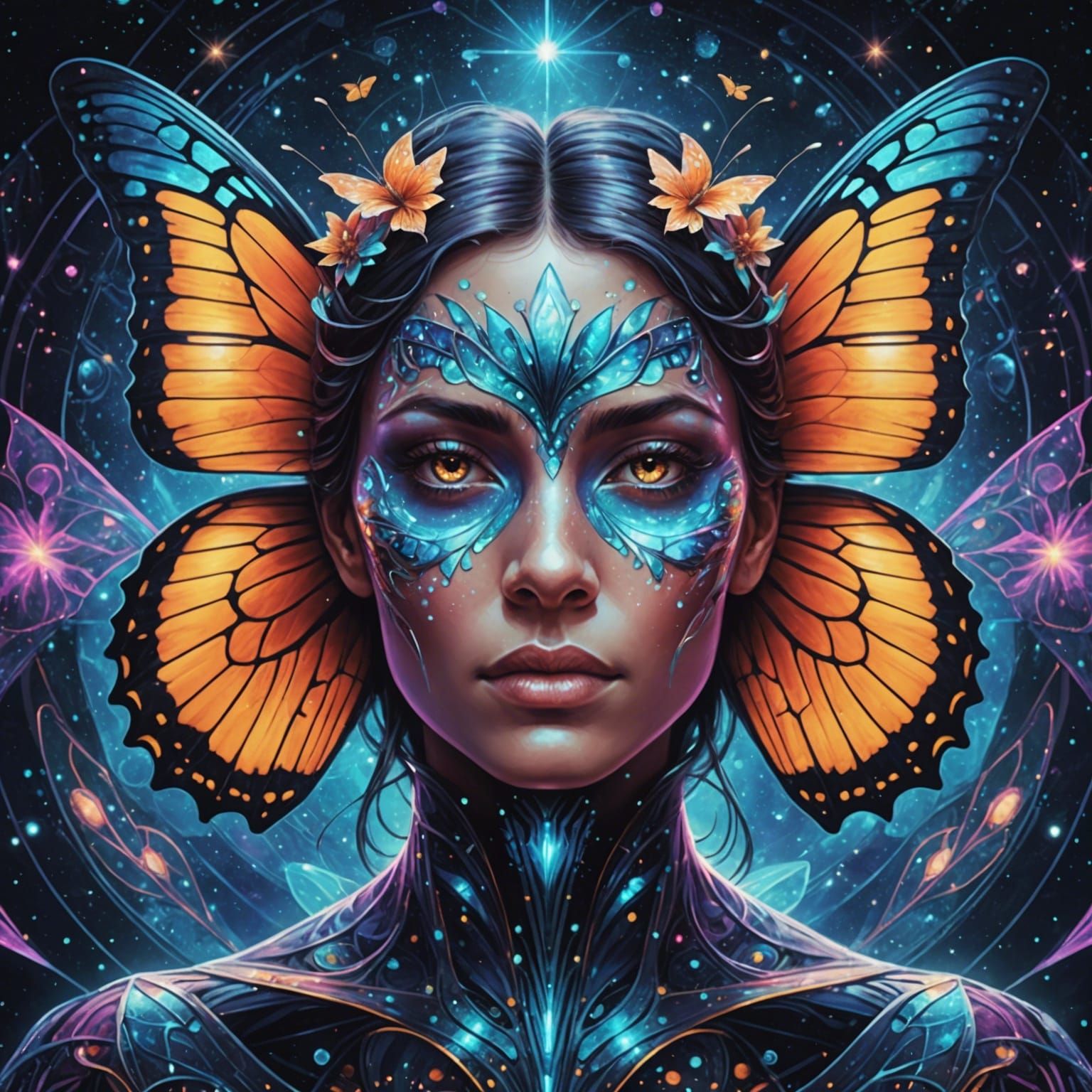 Astral Butterfly-Human Hybrid: a Cosmic Illustration