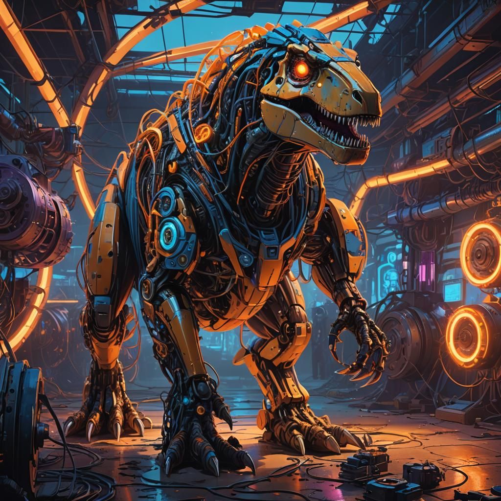 Cyborg T-Rex in Circle of Gears: Concept Art