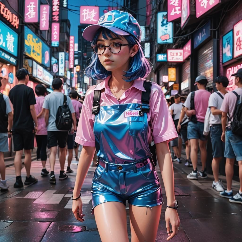 Young Woman in Latex Outfit in Anime Style