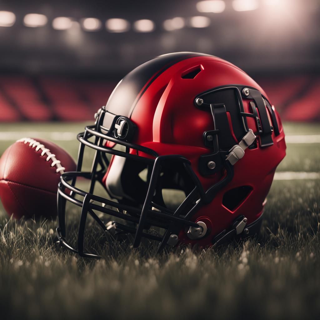 Red and Black Football Helmet on Field