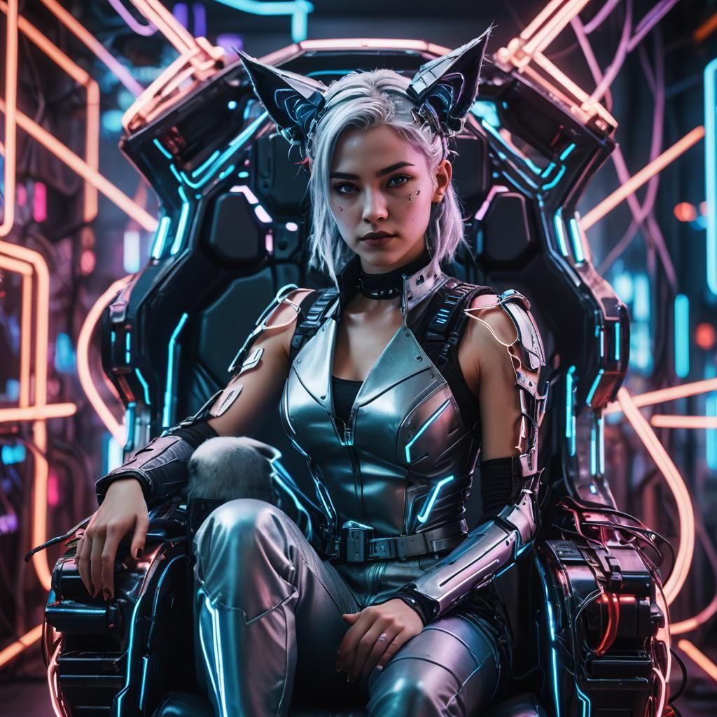 Cyberpunk Cat Woman Throne