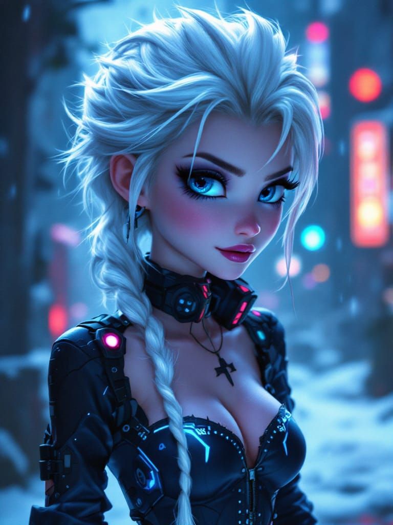 Elsa in Cyberpunk Style