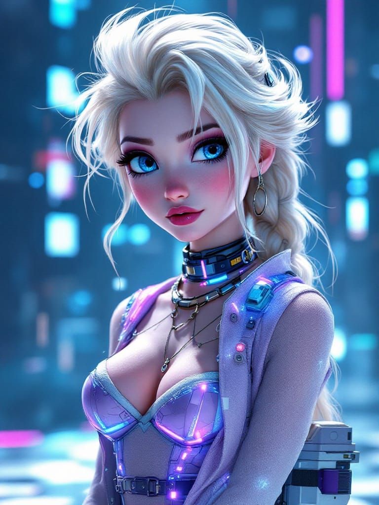 Elsa in Cyberpunk Style: Pixar Animation