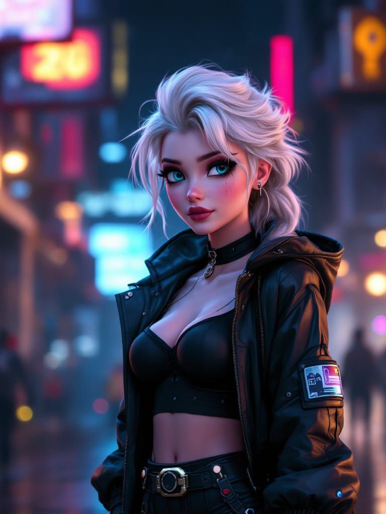 Elsa in Cyberpunk Style: Pixar Render