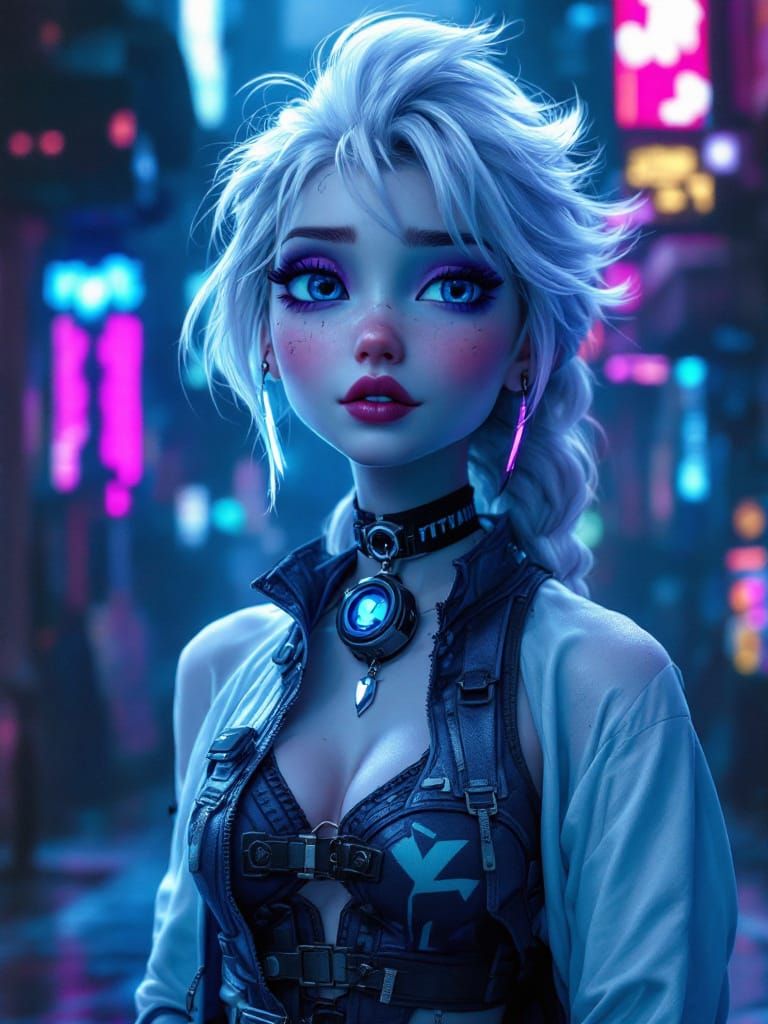 Elsa in Cyberpunk Style, Pixar Render