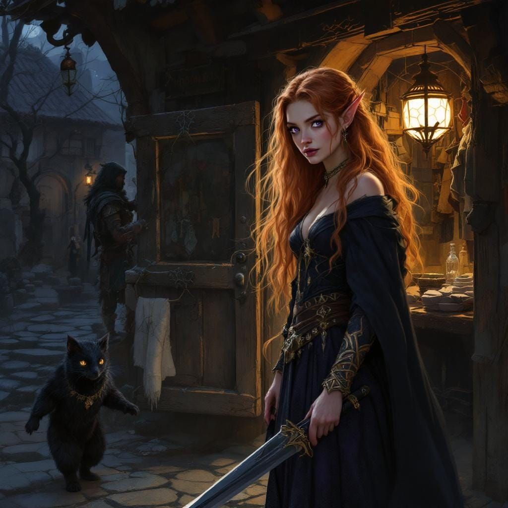 Elf Maiden and Companions in Oil Realism Style