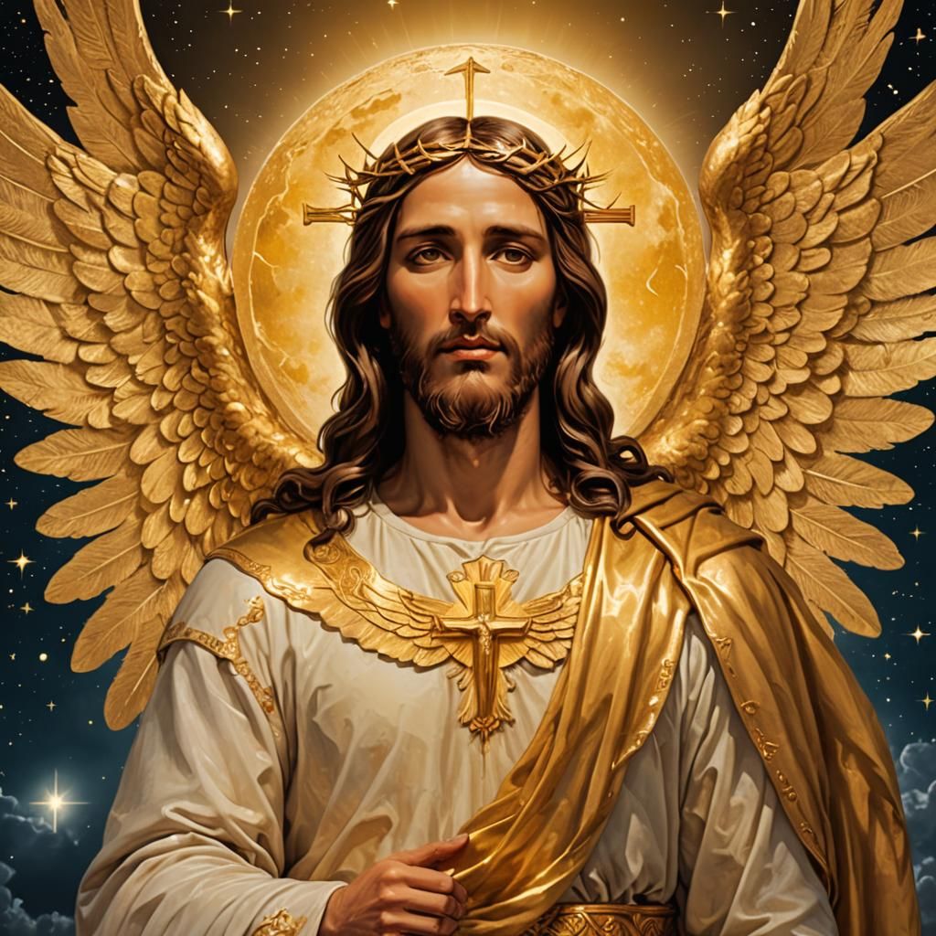 Jesus with Golden Wings and Moon