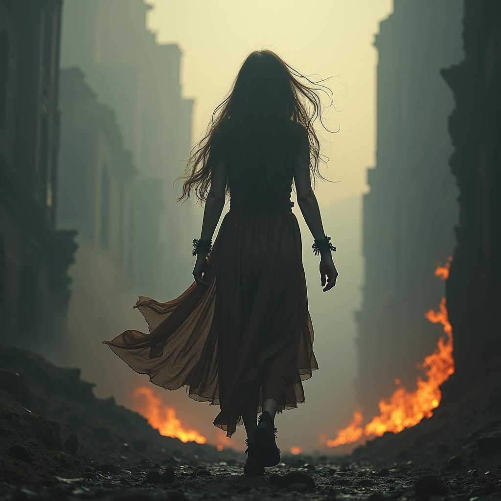 Enchanting Sorceress Wandering a Lovecraftian Hellscape