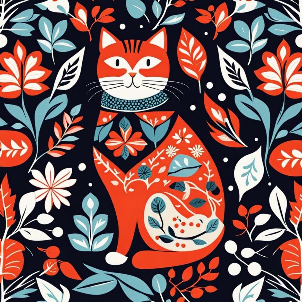 Scandinavian folk art cat design