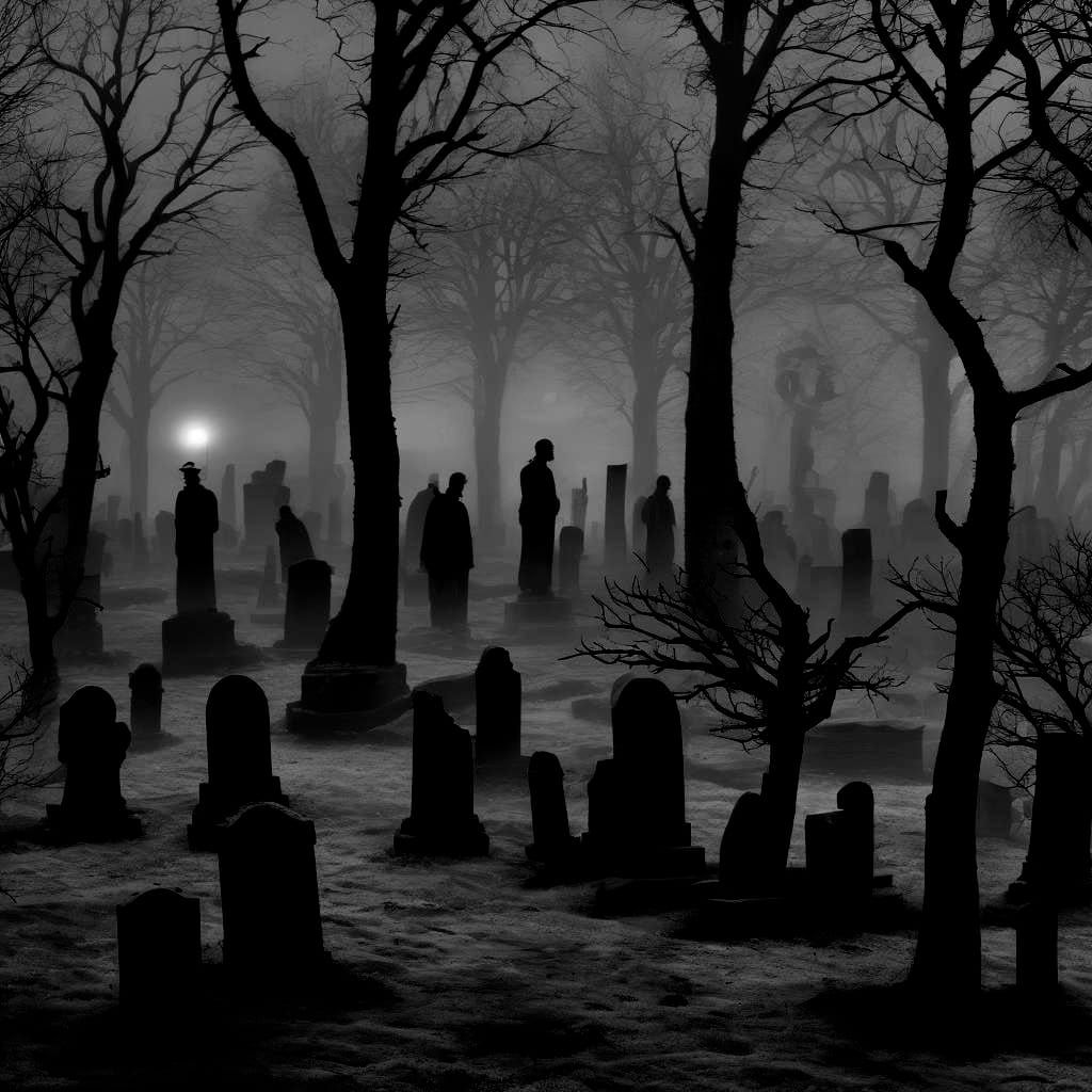 Eerie Cemetery Shadows in Romantic Style