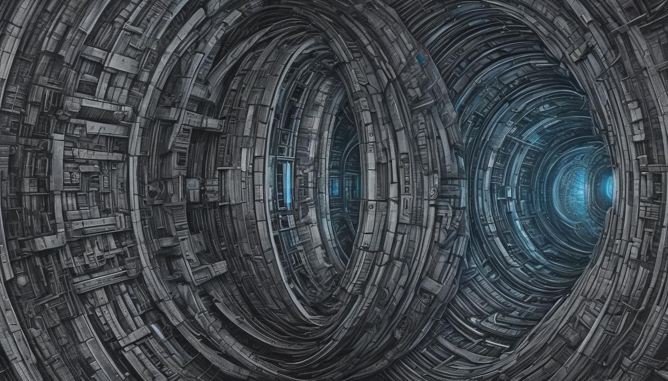 Futuristic Spaceship Warp Core Blueprint in Charcoal
