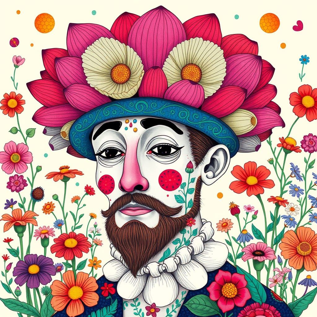 Whimsical Flower Man in Floral Wonderland