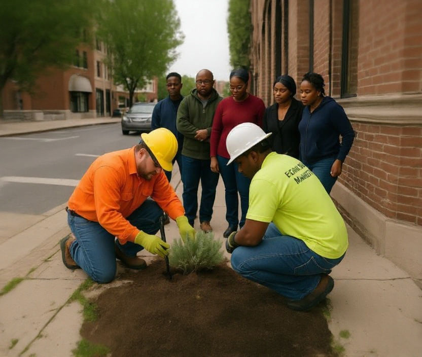 BLM Workers Plant Sagebrush in City, Watched by Citizens