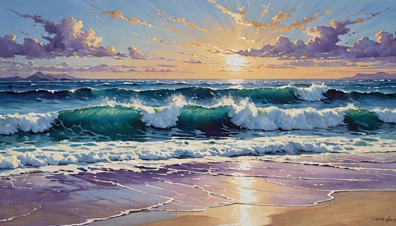 Palette Knife Ocean Painting in Bold Colors