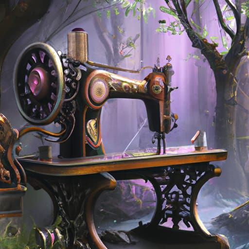 Ethereal Sewing Machine in Airbrush Art Style