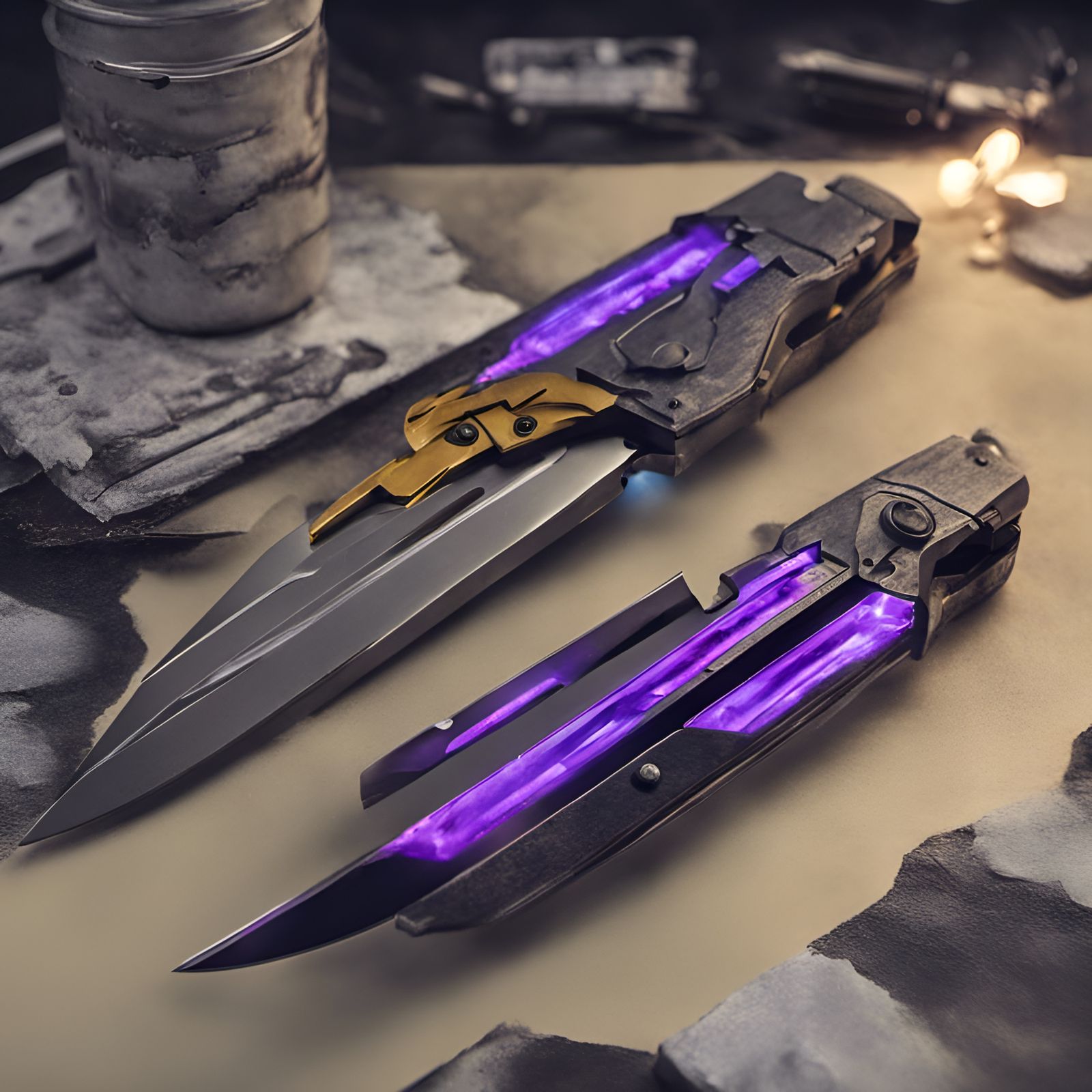 Futuristic Glowing Knife in Star Wars Cyberpunk Style
