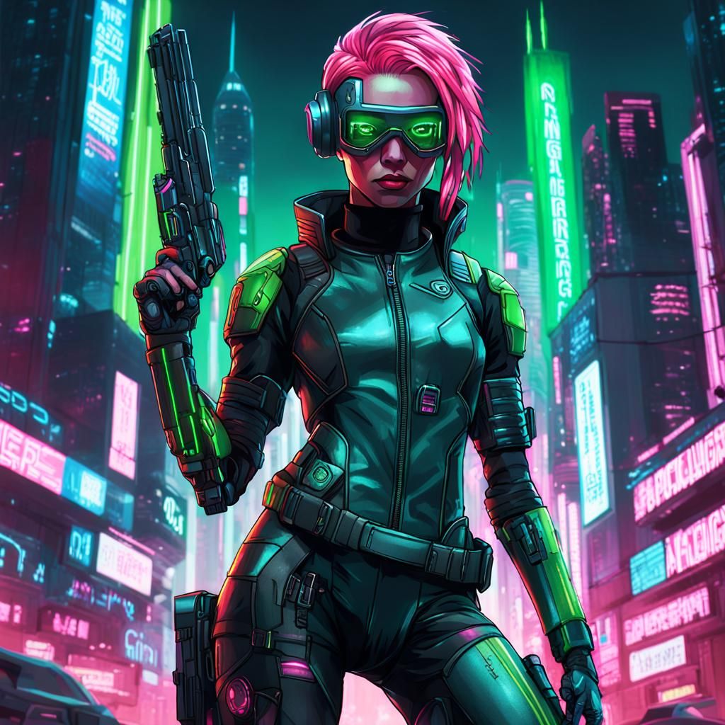 Cyberpunk Assassin in Neon City Speedpaint