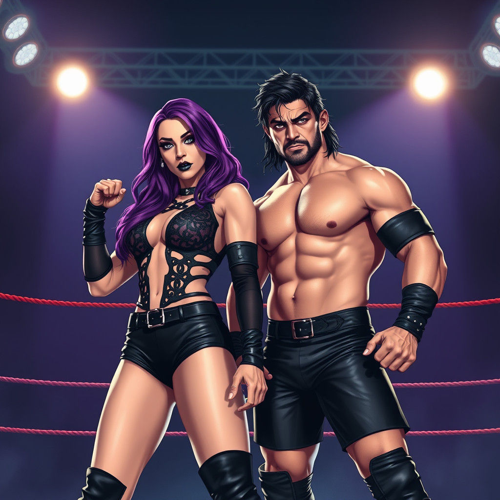 Wrestler Couple Portrait in Comic Book Style