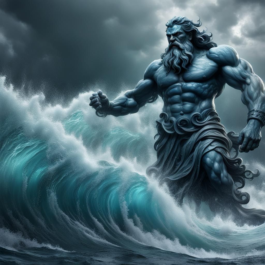 Poseidon Water Elemental in Stormy Waves
