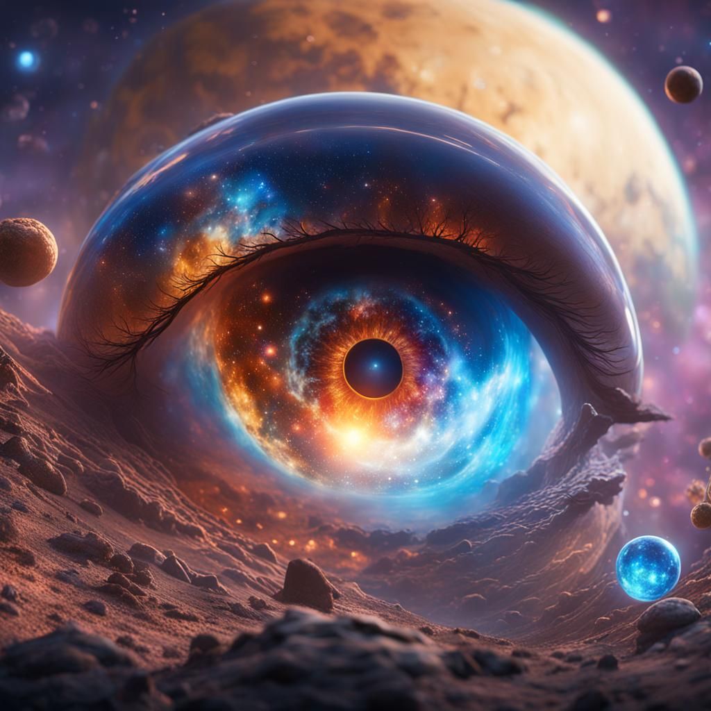 Galactic Spirit in Glass Eye: Detailed Matte Painting