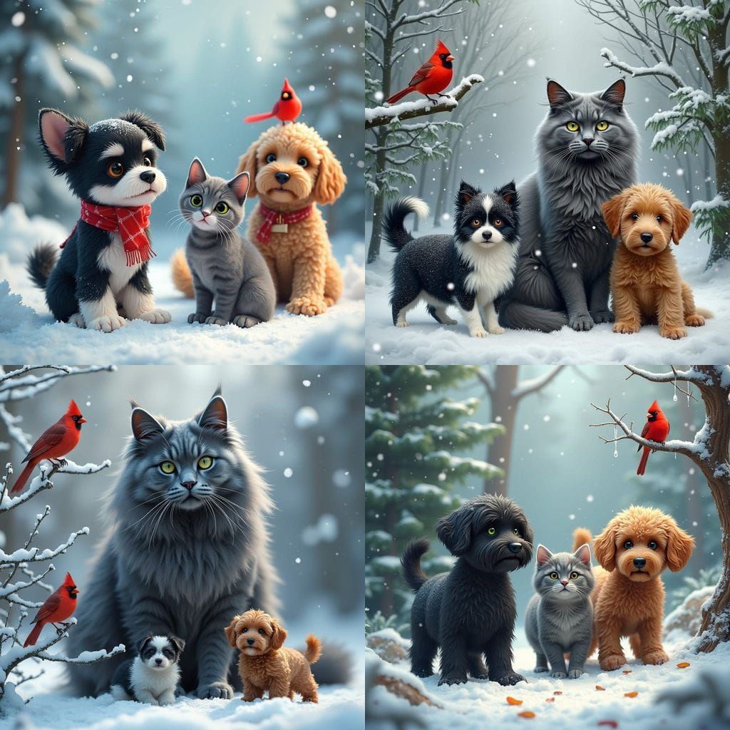 Winter Wonderland with Pets in Black and White