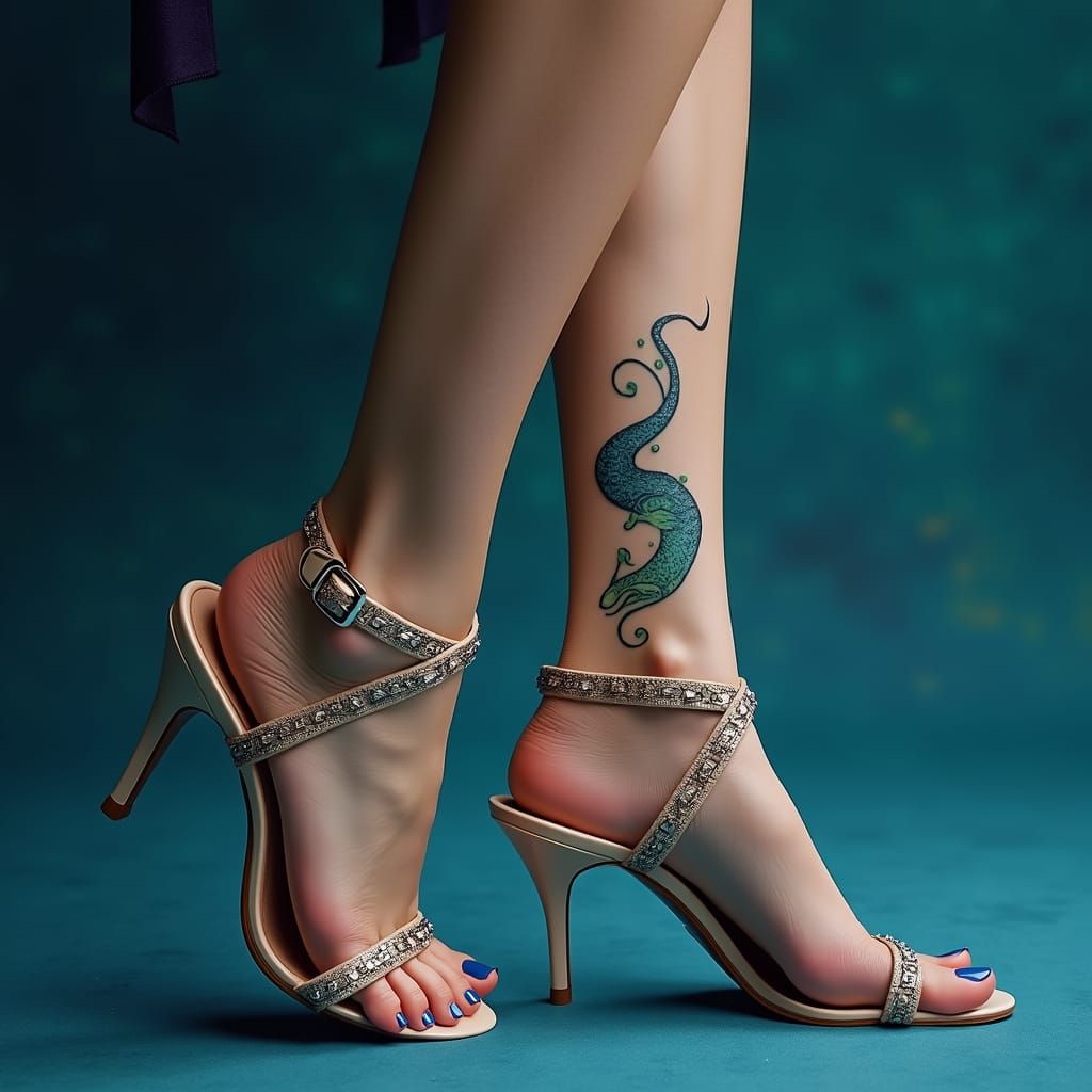 High Heel Sandals and Gradient Blue Toenails