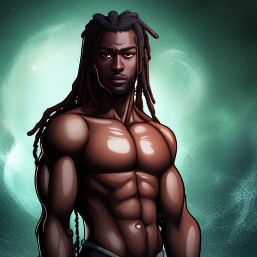 Powerful Black Anime Character with Dreads