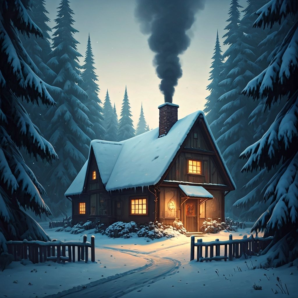 Charming Winter Cottage in Storybook Illustration Style
