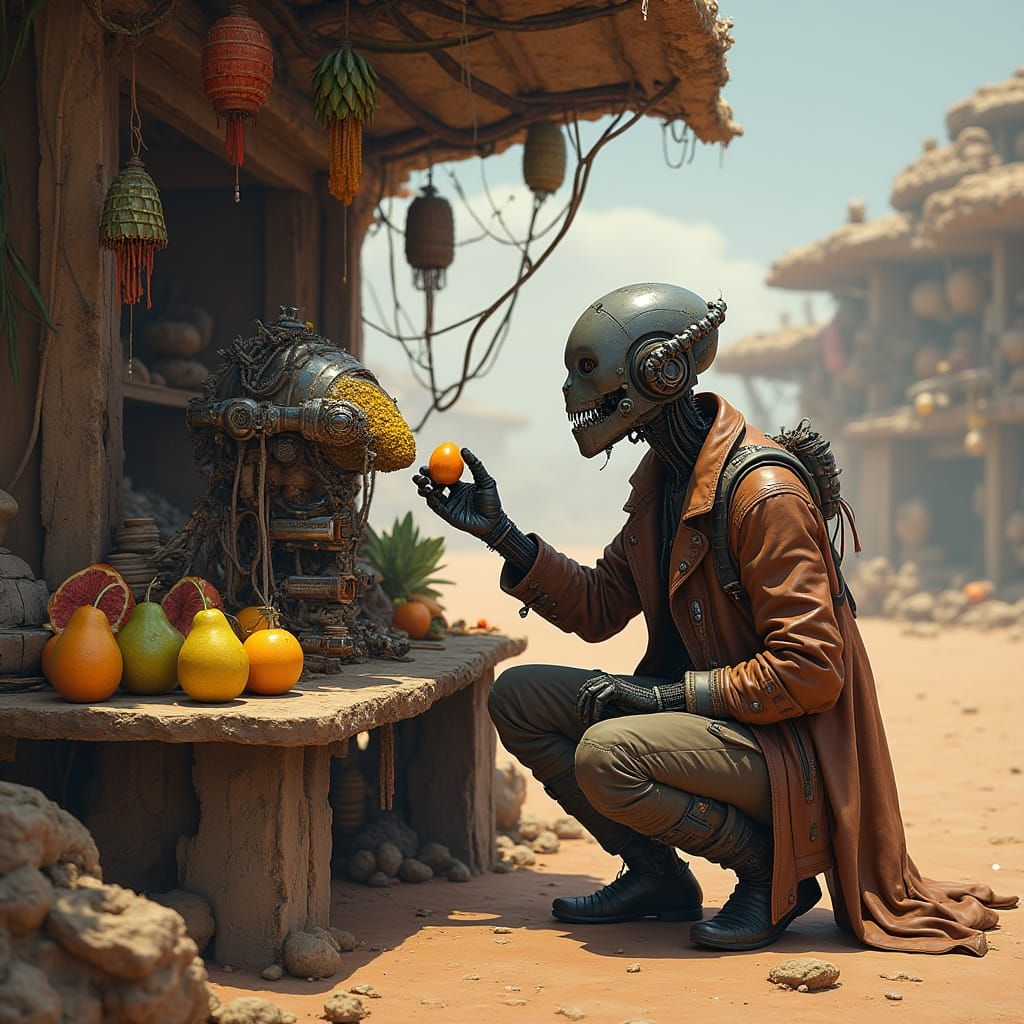 Alien Market on Desert Planet in Cyberpunk Style