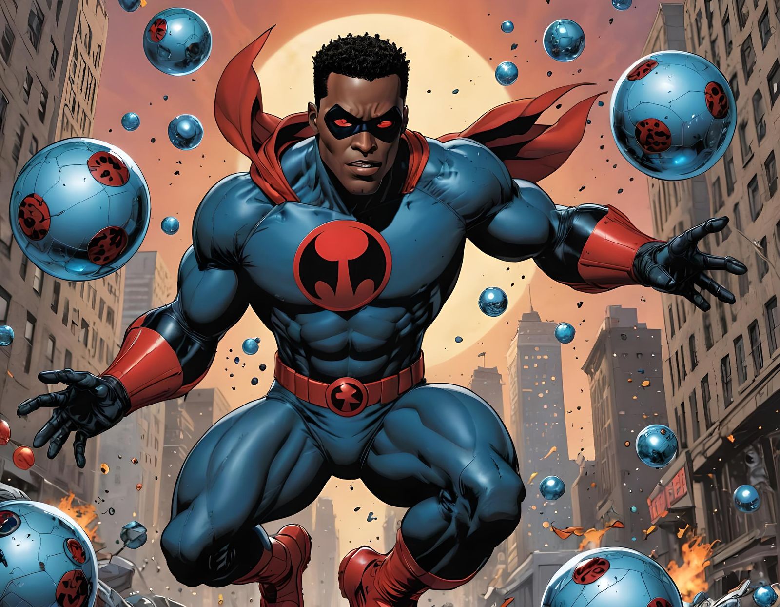 Mr. Terrific and T-Spheres in Comic Book Style