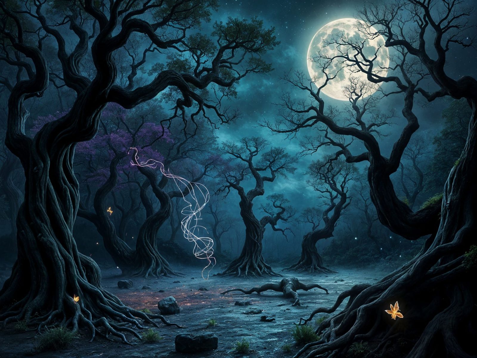 Mystical Ritual Clearing in Moonlit Forest