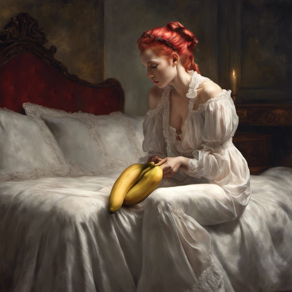Young Woman Smelling Banana in Rembrandt Lighting