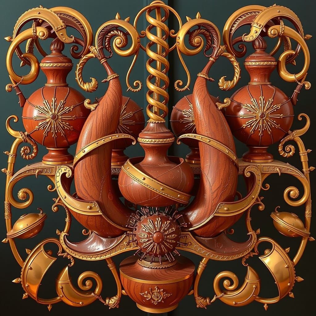 Brass and Wood Abstract Sculpture: A Dynamic Vortex