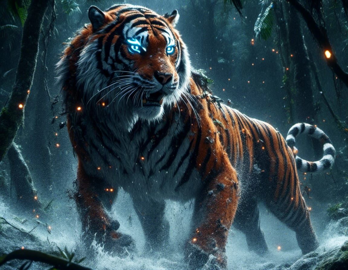 Tiger in Sumatran Jungle Under Moonlight