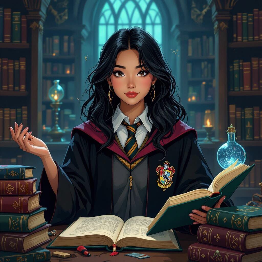 Ravenclaw Student in a Magical Library: Digital Art