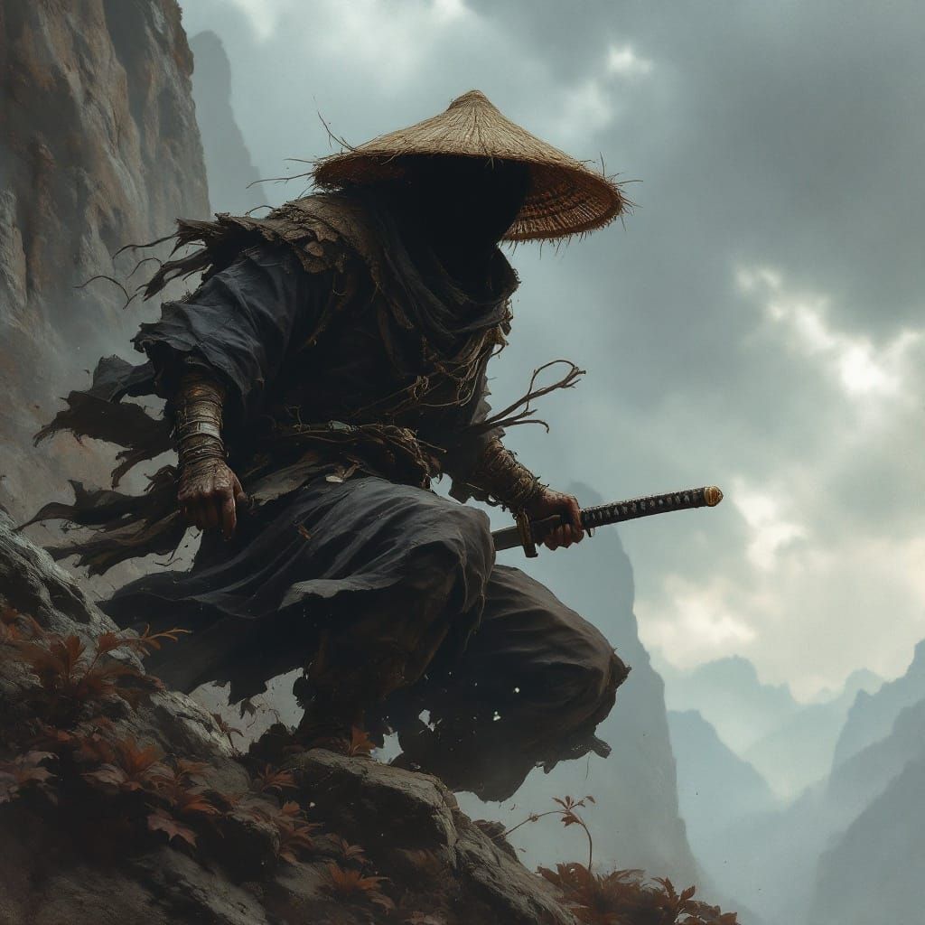 Epic Samurai in a Stormy Landscape