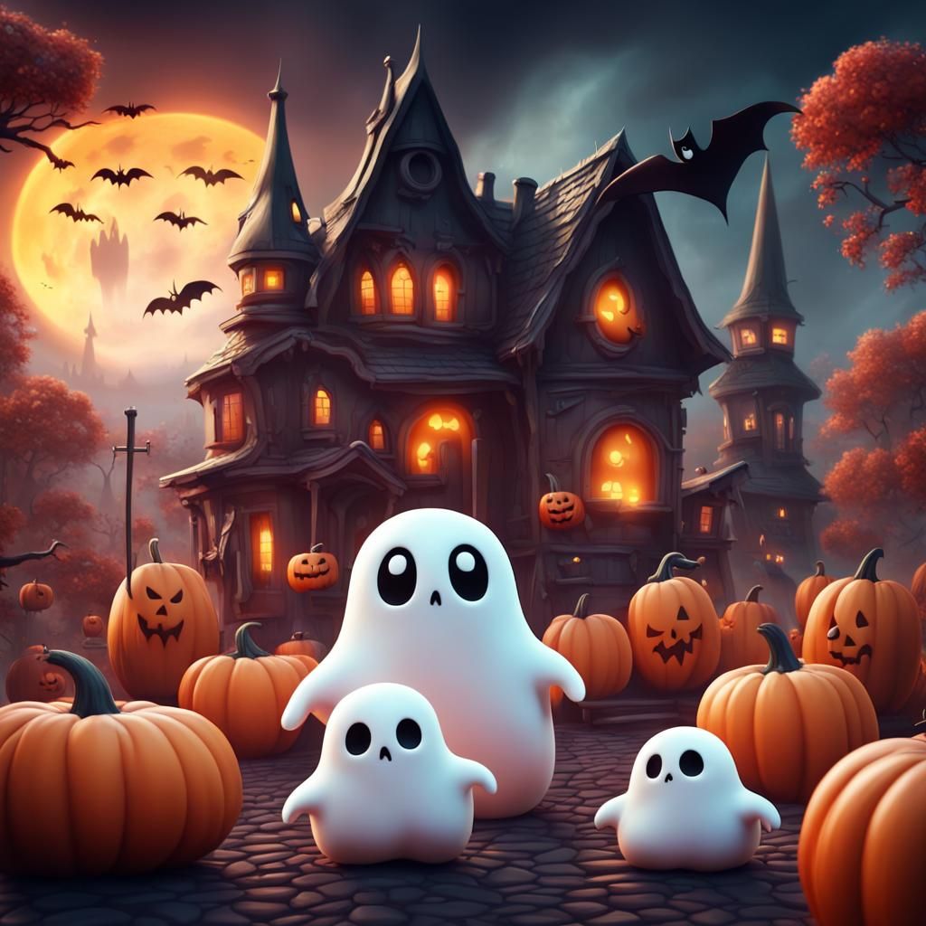 Kawaii Halloween Town with Cute Ghosts